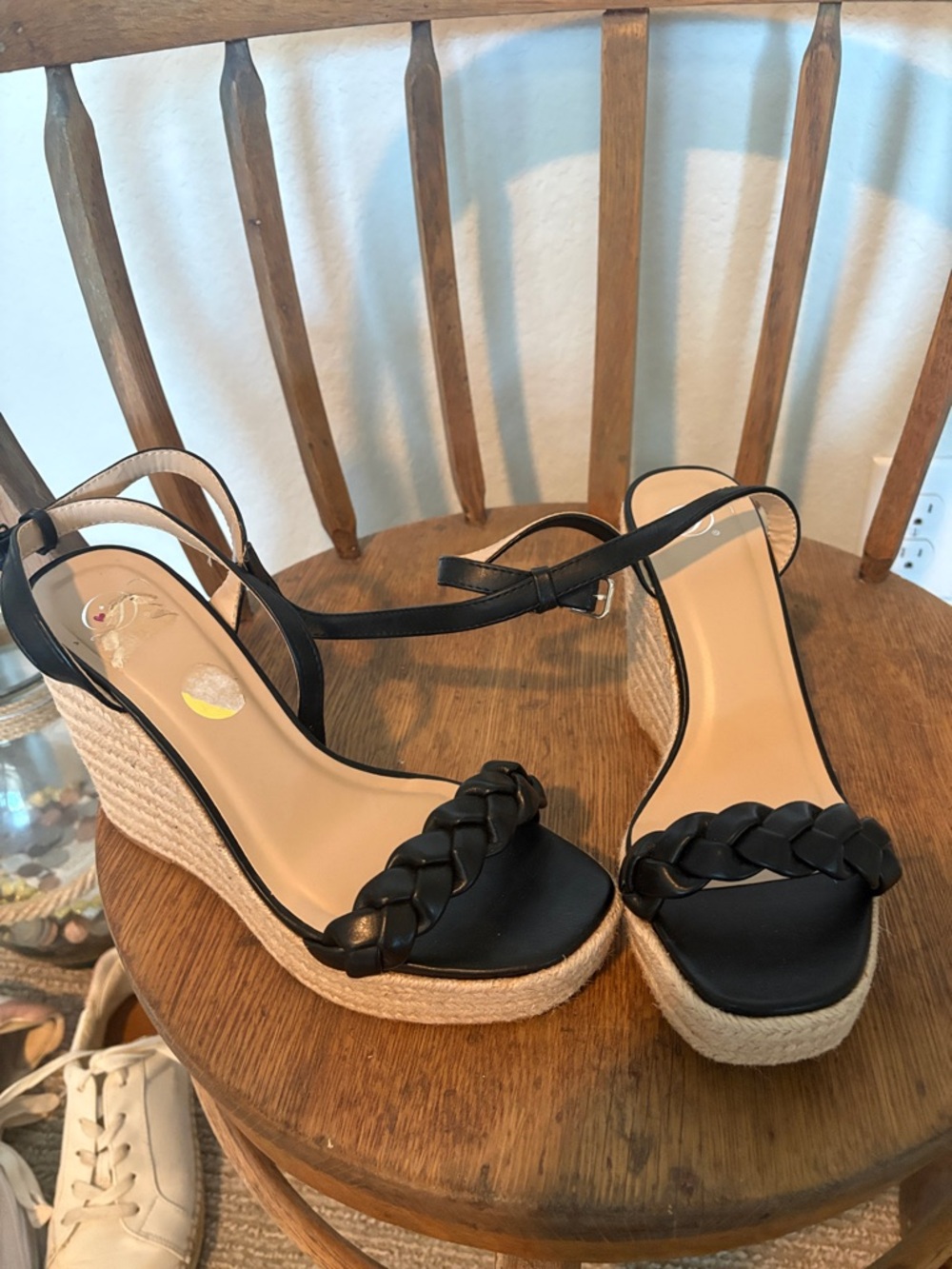 Source Unknown Black Braided Espadrille Wedge Sandals